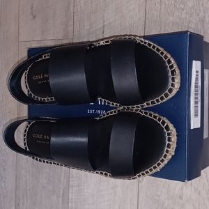 Cole Haan Cloudfeel Espadrille Black Leather Sandal Sz 7.5